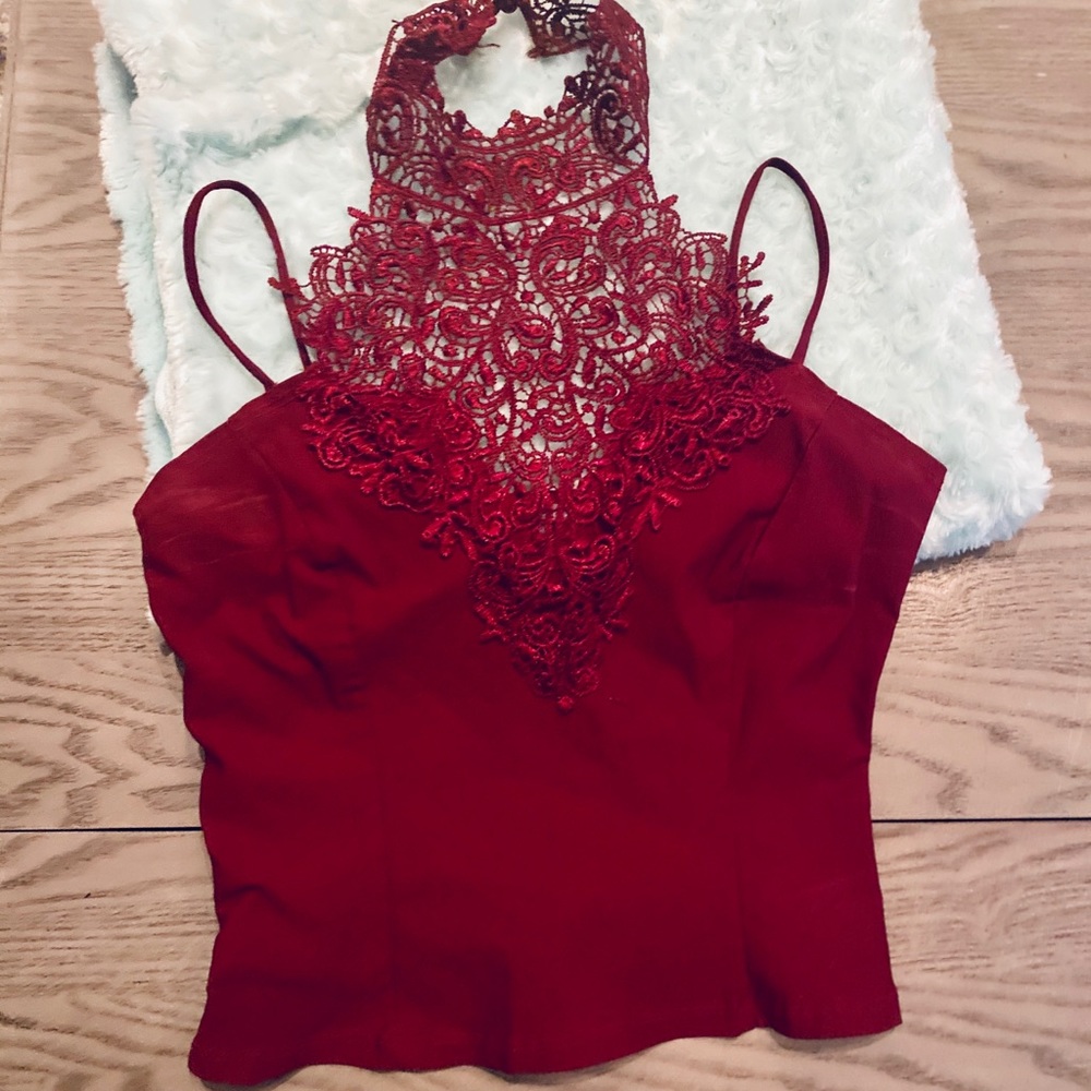 Burgundy Wine Colored Lace Crop